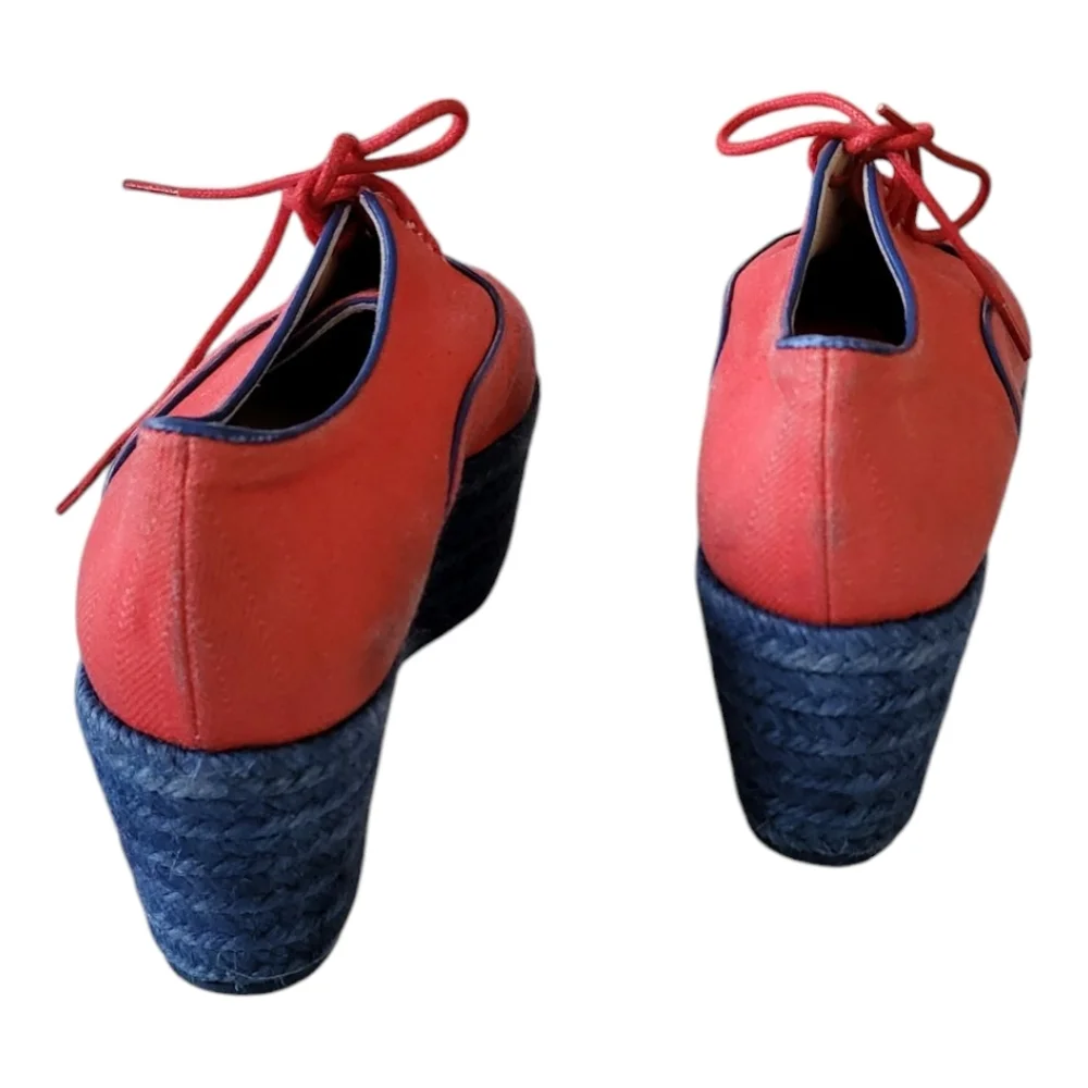 NWOB MISSONI Distressed‎ Red Canvas w/Navy Jute Platform Sneakers 5.5US 36EU ANB